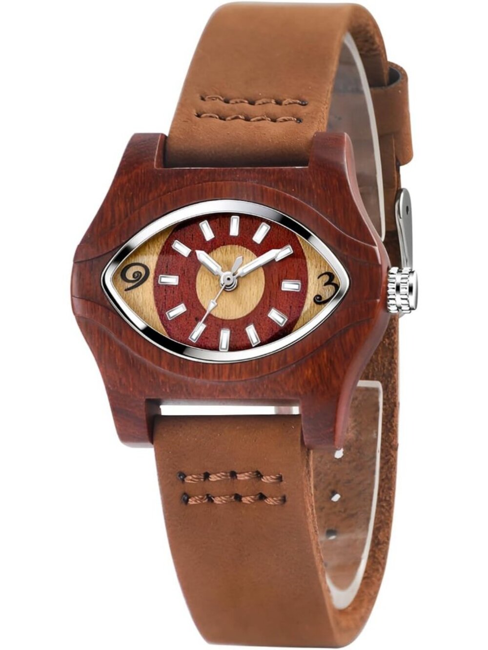 Women's Brown Red Adjustable Strap and Lightweight Wooden Quartz Wrist Watches